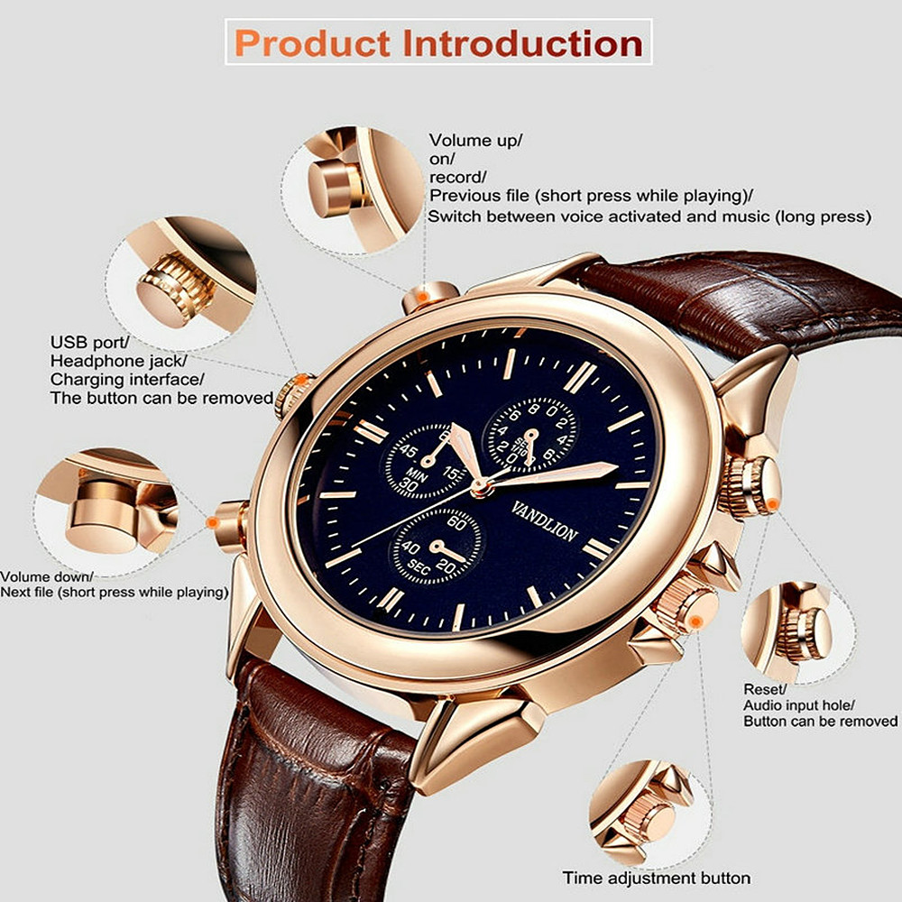 Watch Rechargeable MP3 Player Mini Digital Speech Recorder- Gold 1+8GB Watch Rechargeable MP3 Player Mini Digital Speech Recorder- Gold 1+8GB