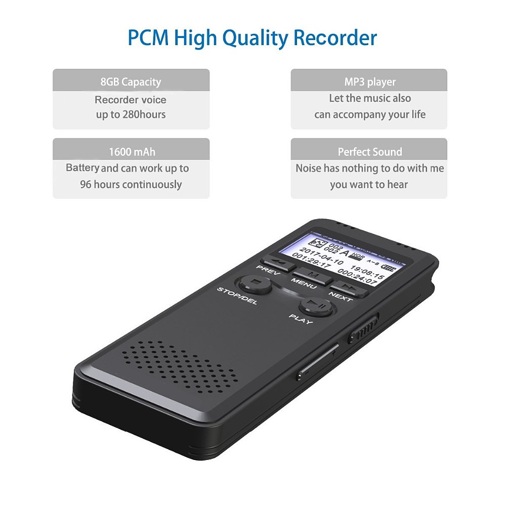 Portable Voice Activation Recording Hd Hifi Recorder MP3 Noise Reduction- Black 1+8GB Portable Voice Activation Recording Hd Hifi Recorder MP3 Noise Reduction- Black 1+8GB