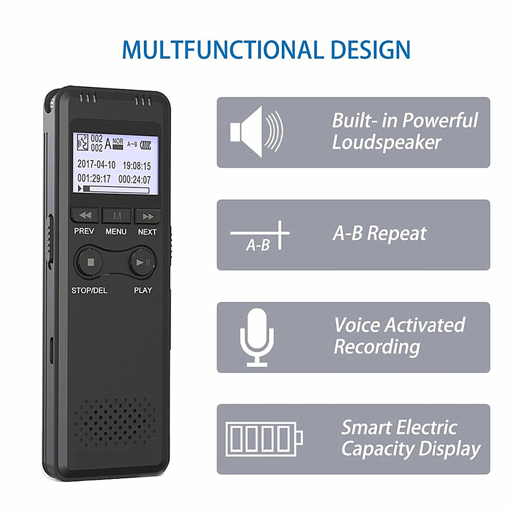 Portable Voice Activation Recording Hd Hifi Recorder MP3 Noise Reduction- Black 1+8GB Portable Voice Activation Recording Hd Hifi Recorder MP3 Noise Reduction- Black 1+8GB
