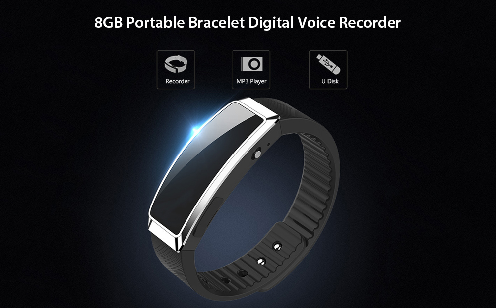 8GB Portable Bracelet Digital Voice Recorder Wrist Watch Band Noise Reduction Dictaphone with Voice Activated Recording - Black 8GB Portable Bracelet Digital Voice Recorder Wrist Watch Band Noise Reduction Dictaphone with Voice Activated Recording - Black