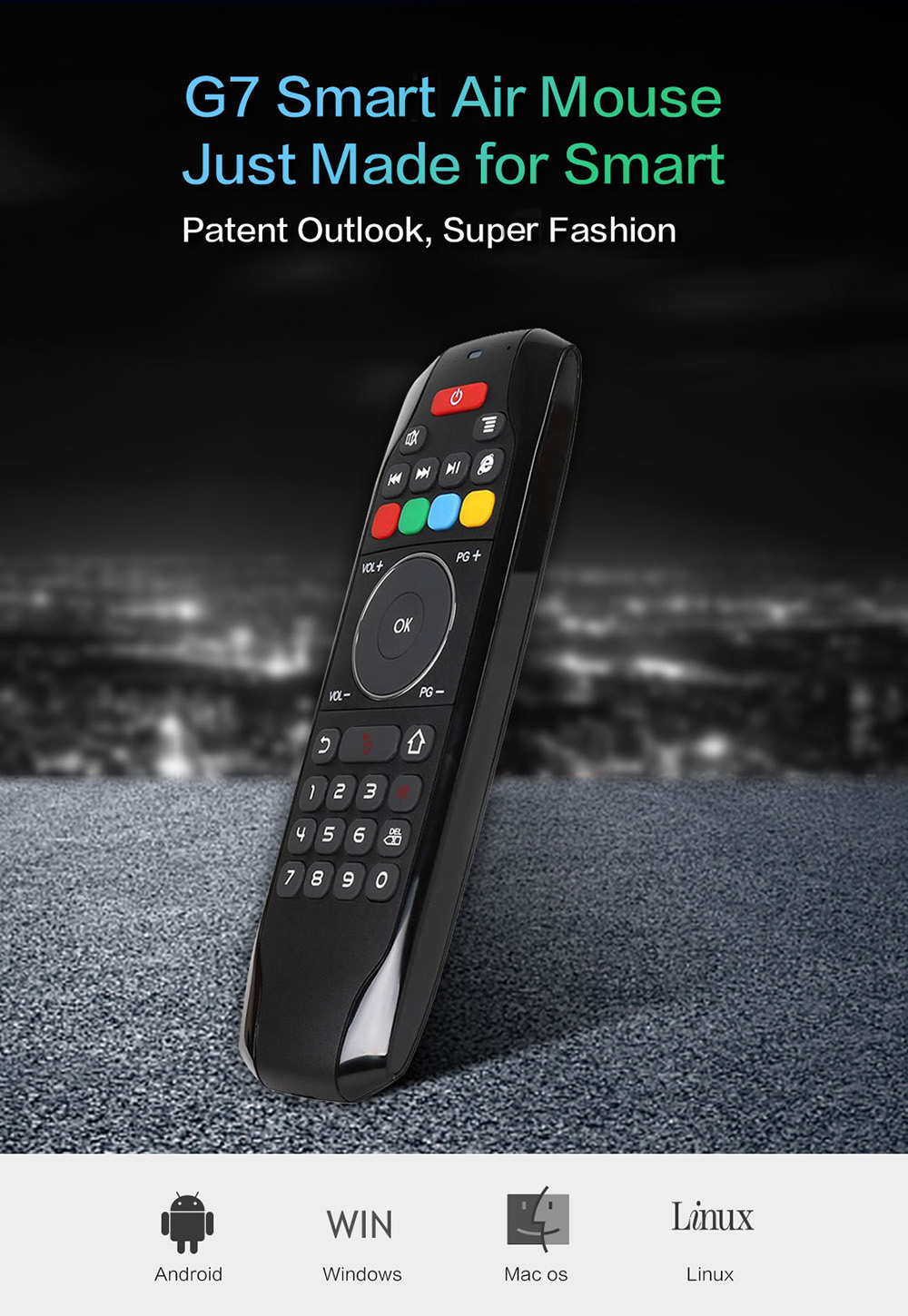 G7 Infrared + 2.4GHz Wireless Air Mouse- Black Without backlight G7 Infrared + 2.4GHz Wireless Air Mouse- Black Without backlight