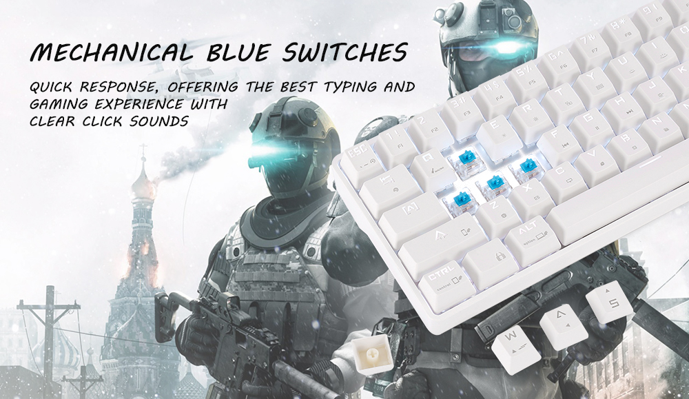 DK61 Desktop Wired Wireless Blue Switch 61 Keys Keyboard RGB Backlight for Home Game Office- White DK61 Desktop Wired Wireless Blue Switch 61 Keys Keyboard RGB Backlight for Home Game Office- White
