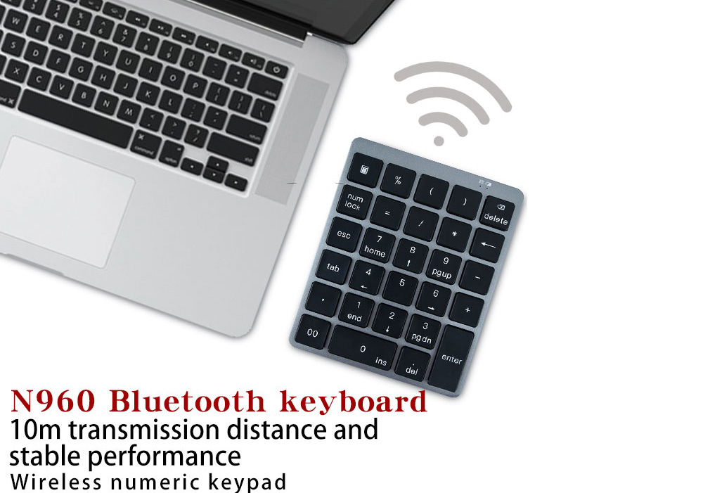 N960 Wireless 28-key Numeric Keypad Office Aluminum Bluetooth Wireless Charging Numeric Keypad Slim Mini - Black N960 Wireless 28-key Numeric Keypad Office Aluminum Bluetooth Wireless Charging Numeric Keypad Slim Mini - Black