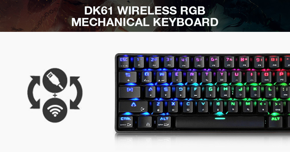 DK61 BT4.0 Wired Dual-mode Mechanical Keyboard 61 Keys RGB Light for Windows / Mac OS / Android- Black Blue Switch DK61 BT4.0 Wired Dual-mode Mechanical Keyboard 61 Keys RGB Light for Windows / Mac OS / Android- Black Blue Switch