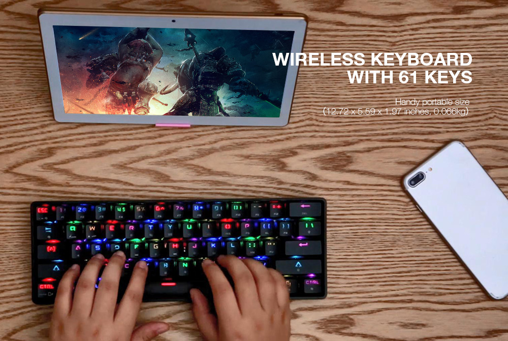 DK61 BT4.0 Wired Dual-mode Mechanical Keyboard 61 Keys RGB Light for Windows / Mac OS / Android- Black Blue Switch DK61 BT4.0 Wired Dual-mode Mechanical Keyboard 61 Keys RGB Light for Windows / Mac OS / Android- Black Blue Switch